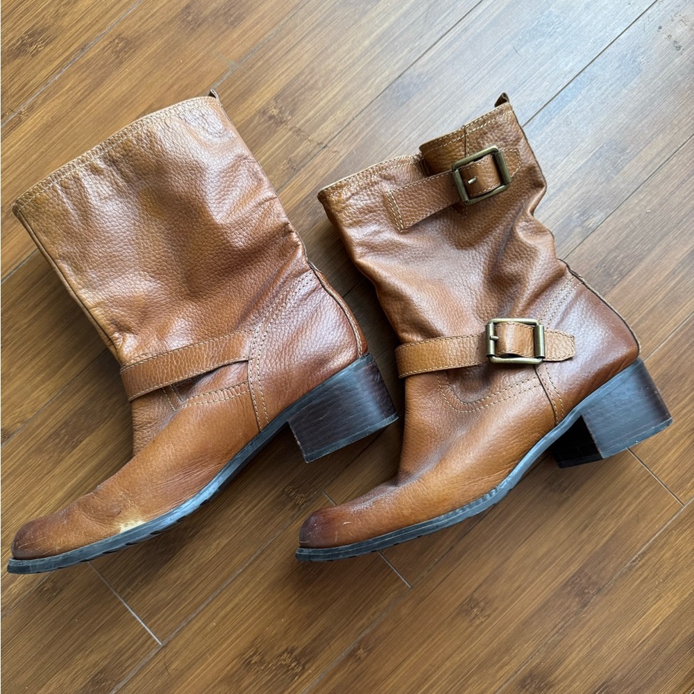 Brown leather boots